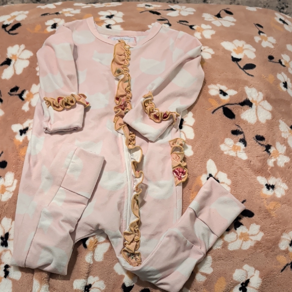 SweetHoney Pink and Cream Ruffle Footie